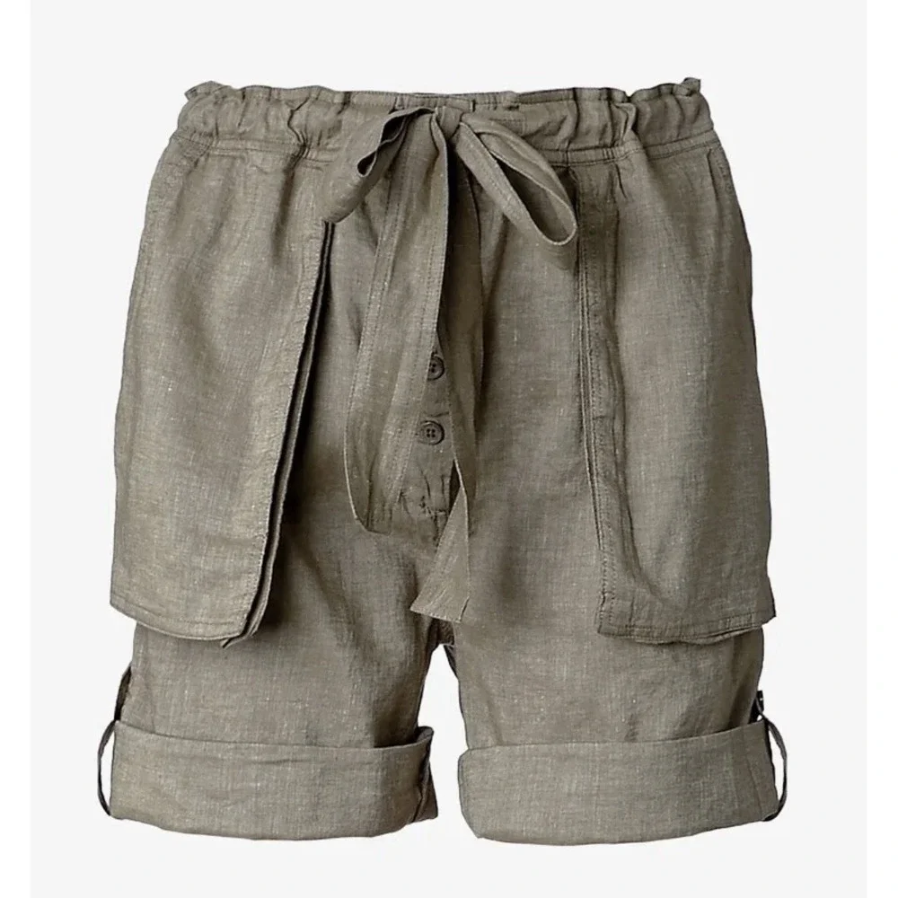 By Malene Birger Olive Linen Cargo High Waisted Tie Belt Button Fly Utility 38